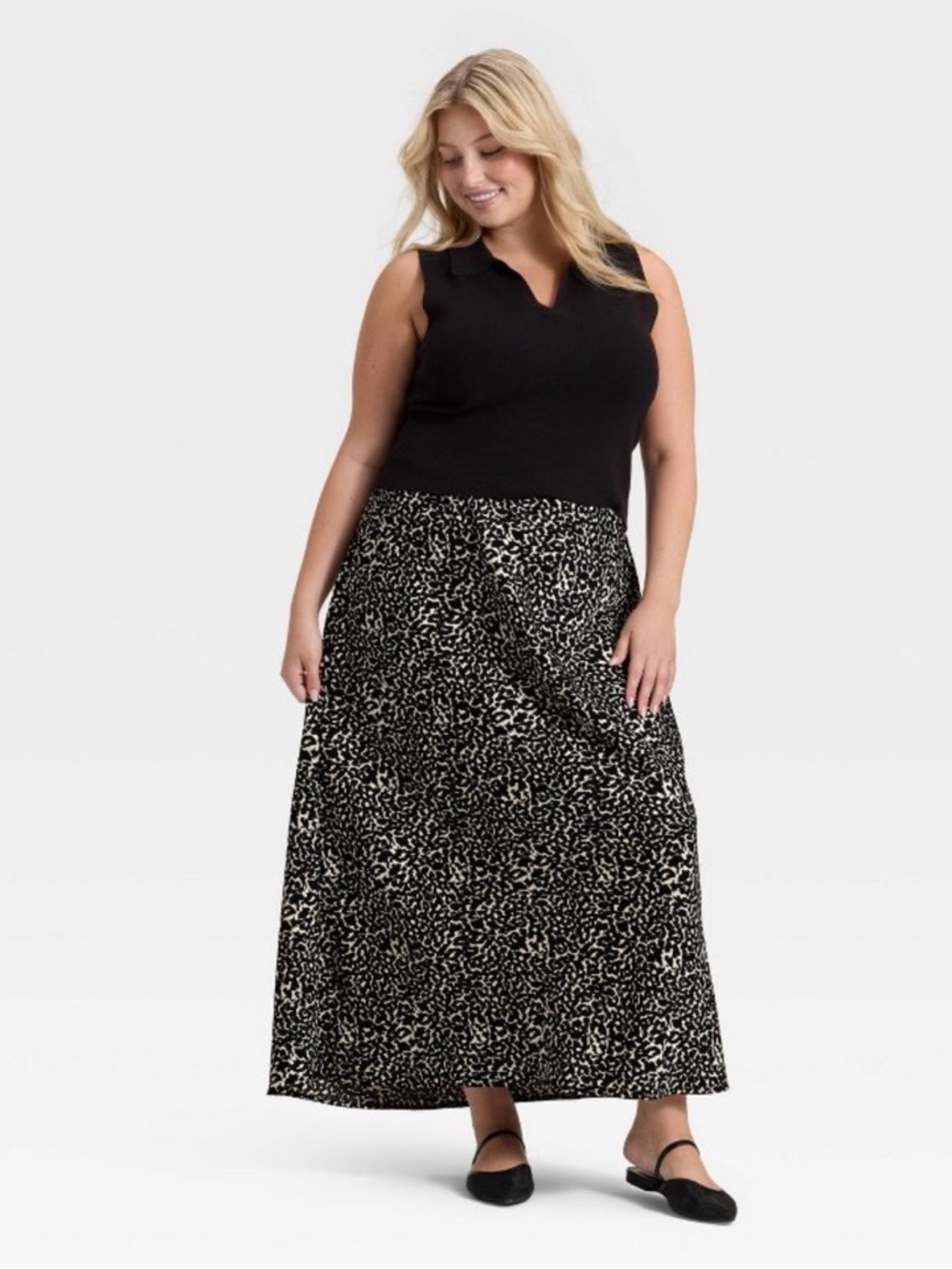a new day Black and Cream Abstract Print Maxi Skirt
